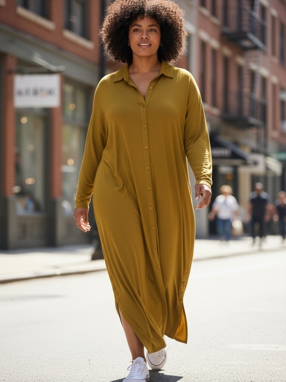 Universal Standard Mustard Yellow Maxi Shirt Dress Button Front  NWT L(22)